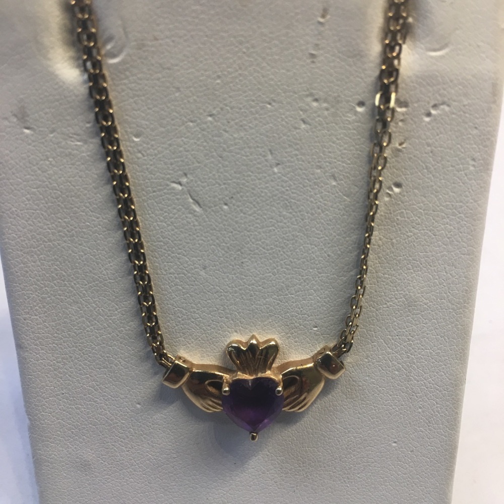 14K yellow gold stamped amethyst pendant - Picture 2 of 3